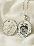 Blue Daisy Pet Portrait Locket image 1