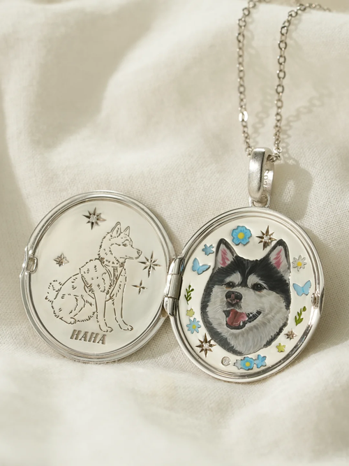Blue Daisy Pet Portrait Locket image 1
