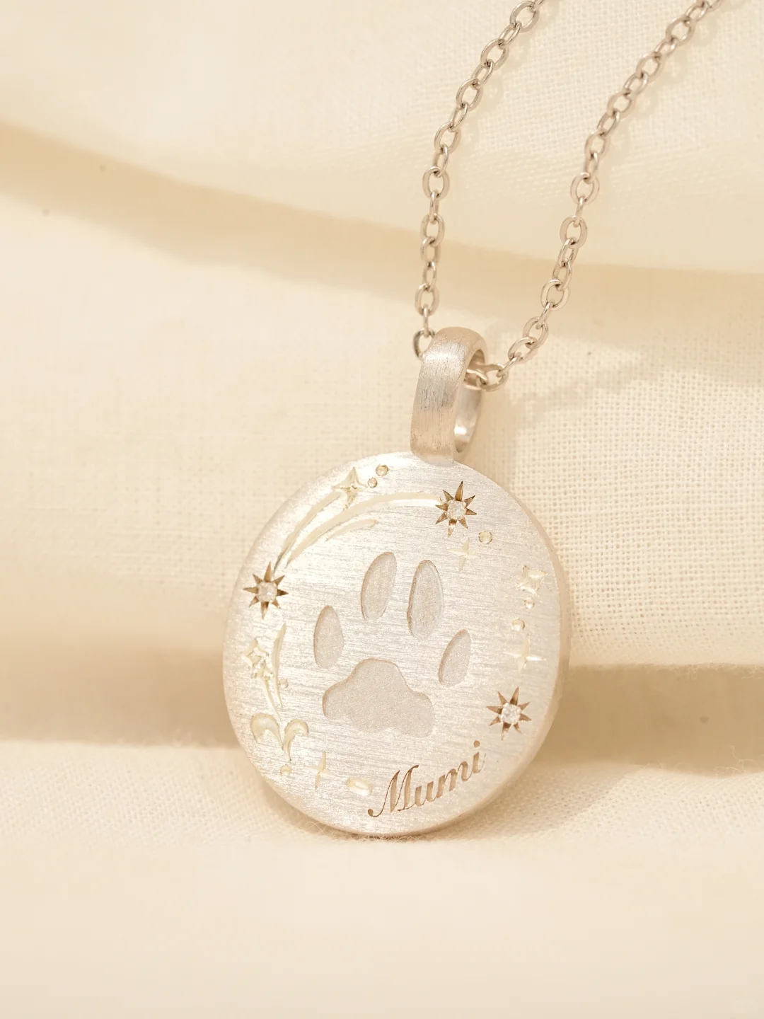 Custom Pet Portrait Pendant - engraved paw back